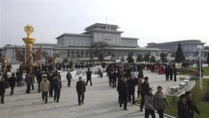 Workers visit the plaza park of Kumsusan Palace of the Sun in Pyongyang, to commemorate the 101st anniversary of the birth of North Korea's founder Kim Il-sung, in this photo distributed by North Korea's official Korean Central News Agency (KCNA) on April 15, 2013. REUTERS/KCNA